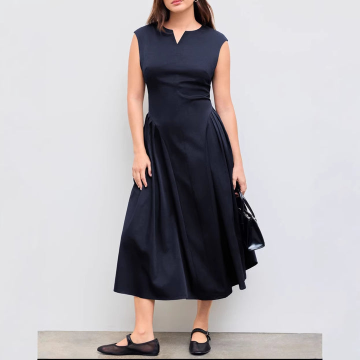 Damen elegantes Maxikleid mit voluminösen Falten und ärmellosem Design Drune