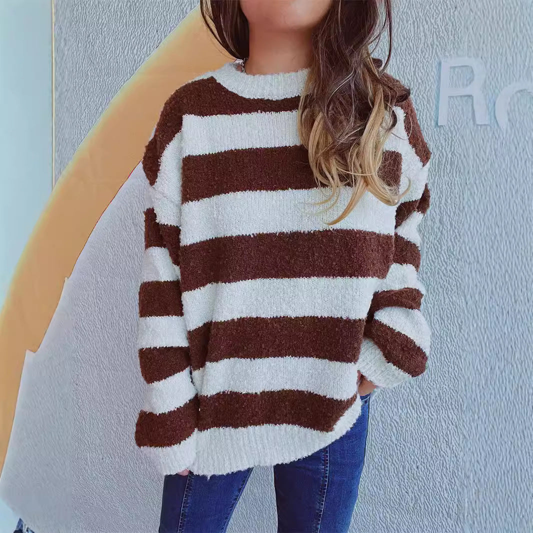 Damen gemütlicher gestreifter Sweater mit weichem Material und lässigem Schnitt Drune
