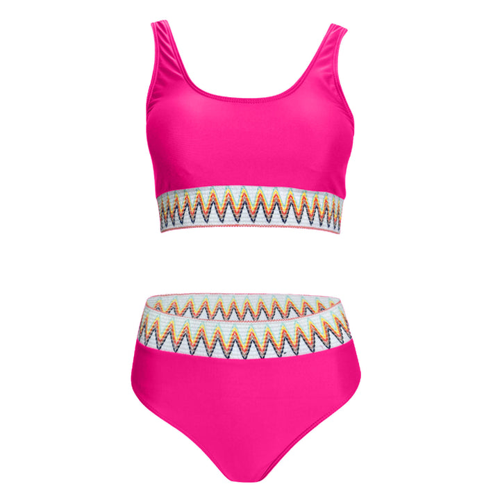 Damen Hoch tailliertes Bikini-Set mit modischem gestreiftem Bund Drune