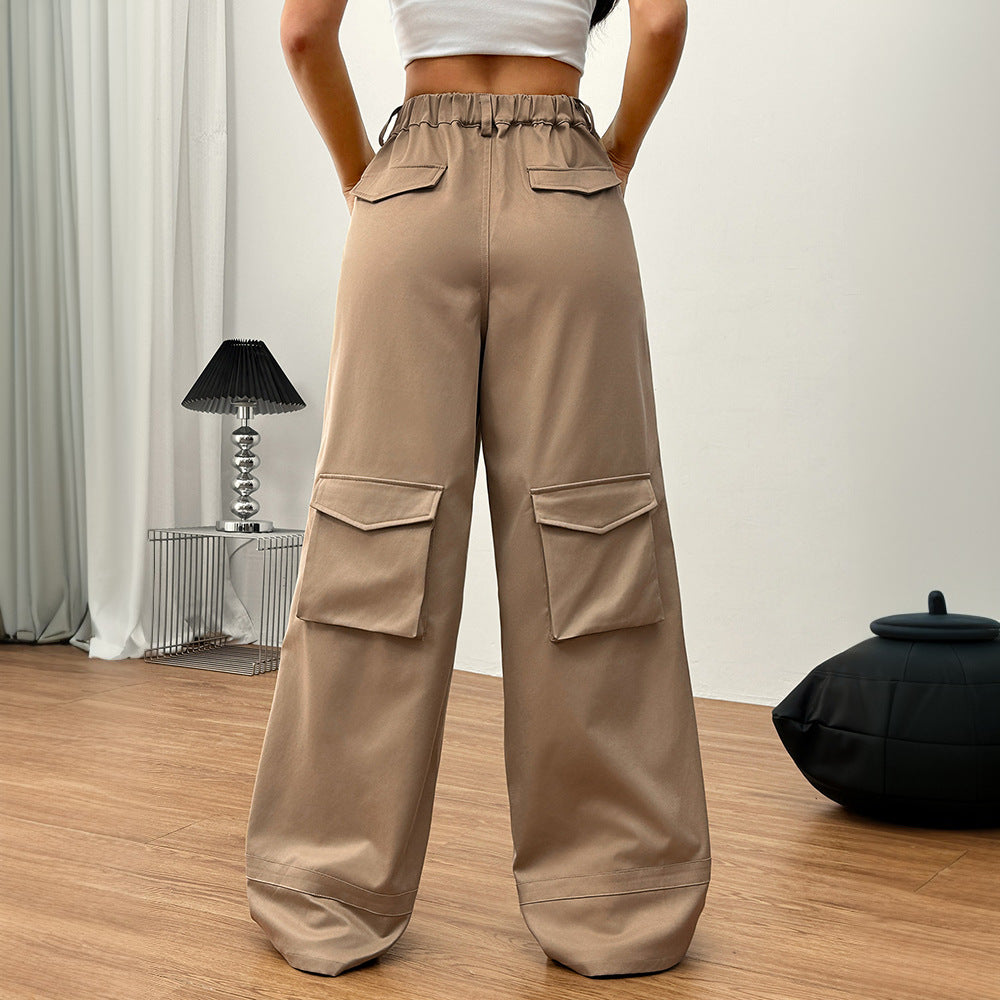 Damen weite Cargo-Hose mit praktischen Taschen und elastischem Bund Drune