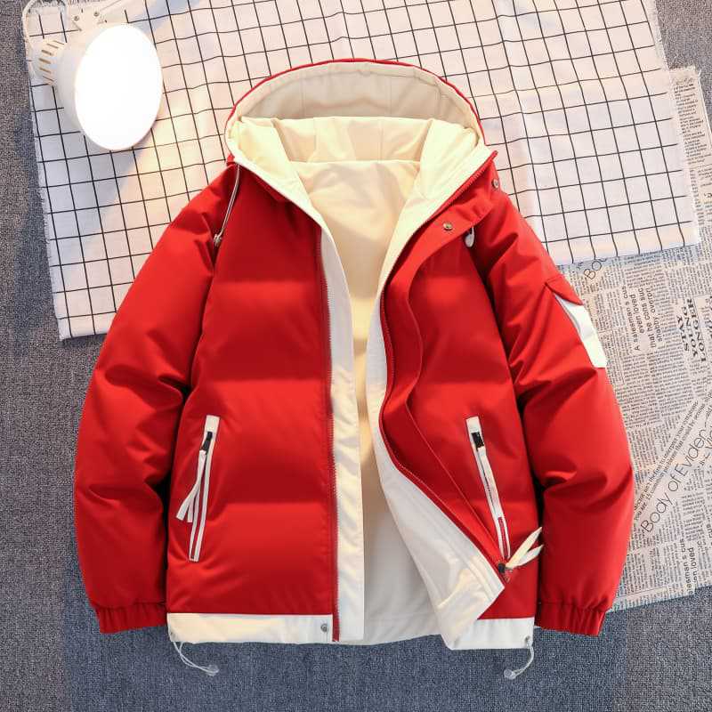Herren  isolierte Kapuzen-Puff-Jacke in zwei Farben mit Reißverschluss-Utility-Taschen und verstellbarem Kordelsaum Drune