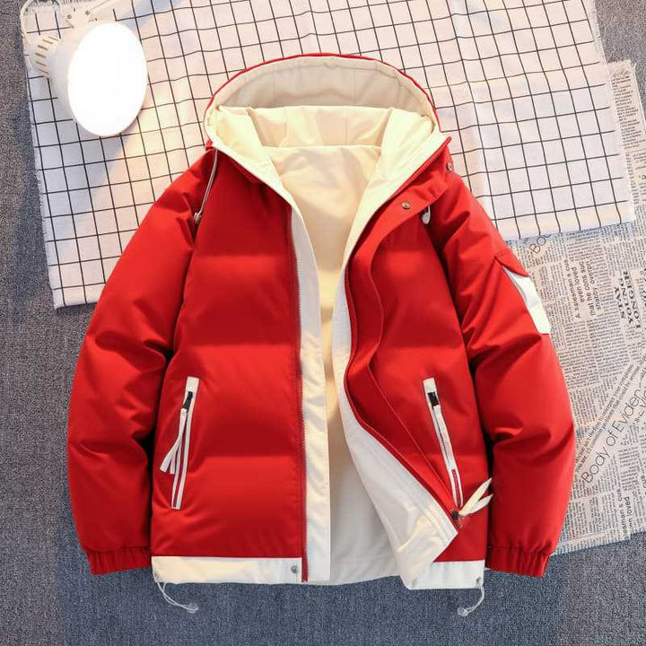 Herren  isolierte Kapuzen-Puff-Jacke in zwei Farben mit Reißverschluss-Utility-Taschen und verstellbarem Kordelsaum Drune