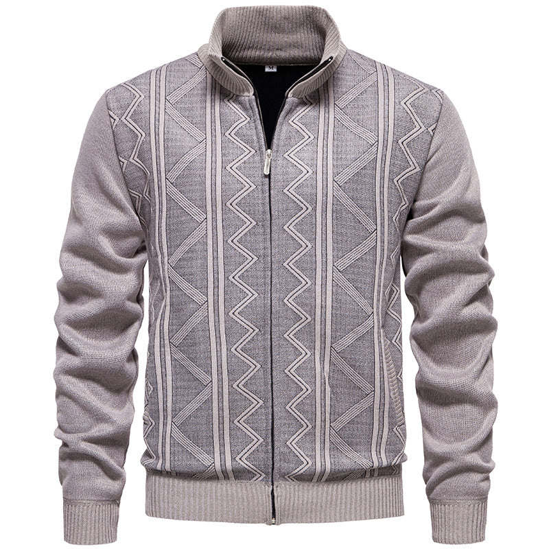 Herren Strickjacke mit Zopfmuster und hohem Stehkragen Drune