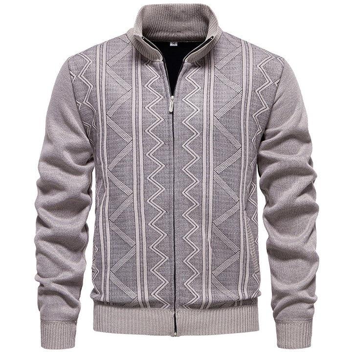 Herren Strickjacke mit Zopfmuster und hohem Stehkragen Drune