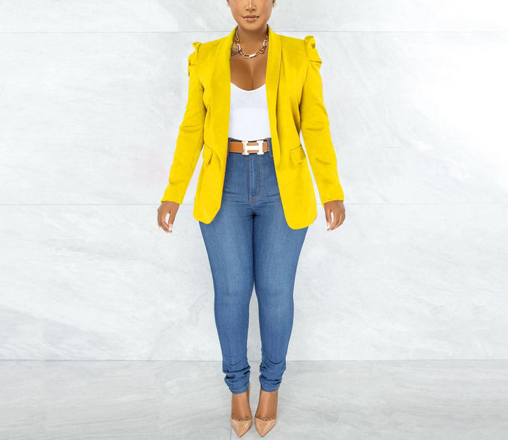 Damen Elegante Blazerjacke mit Puffärmeln und tailliertem Schnitt Drune