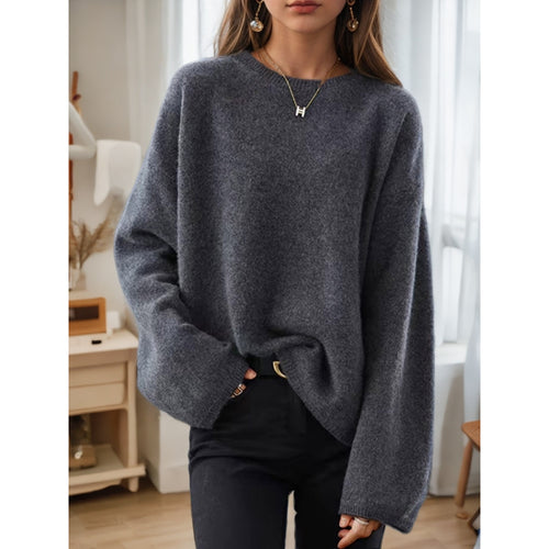 Damen nan lässiger Oversize-Strickpullover mit Rundhalsausschnitt und überschnittener Schulterpartie Drune
