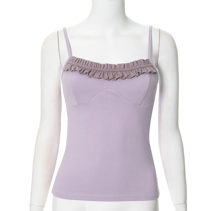Damen Top mit raffiniertem Rüschensaum und verstellbaren Trägern Drune