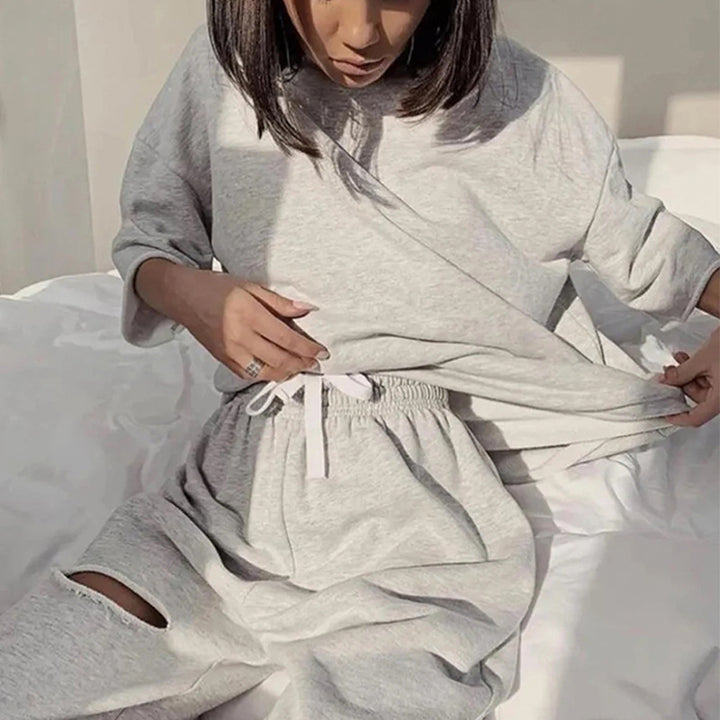 Damen kuscheliges und lässiges Lounge-Set mit weit geschnittenem Oberteil und Jogginghose Drune