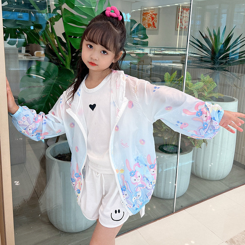 Damen nan leichte transparente Regenjacke für Mädchen mit Kapuze und verspieltem Cartoon-Print Drune