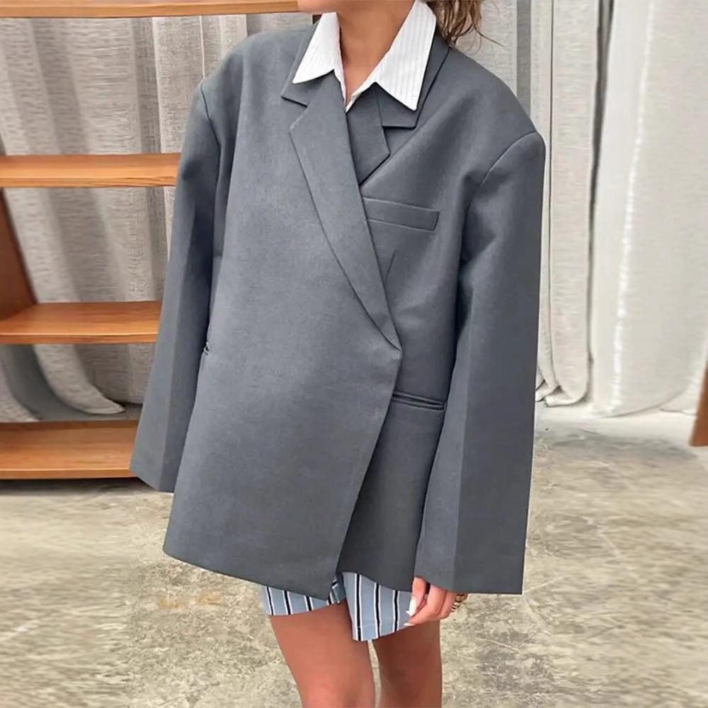 Damen Oversized Blazer mit eleganter Tasche und schickem Revers Drune