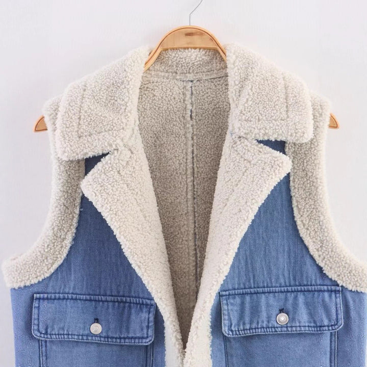 Damen Weste im Vintage-Style aus Denim mit Fleecefutter Drune