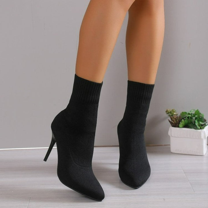 Damen Ankle Stiefeletten mit elegantem Strickoberteil und schmalem Absatz Drune