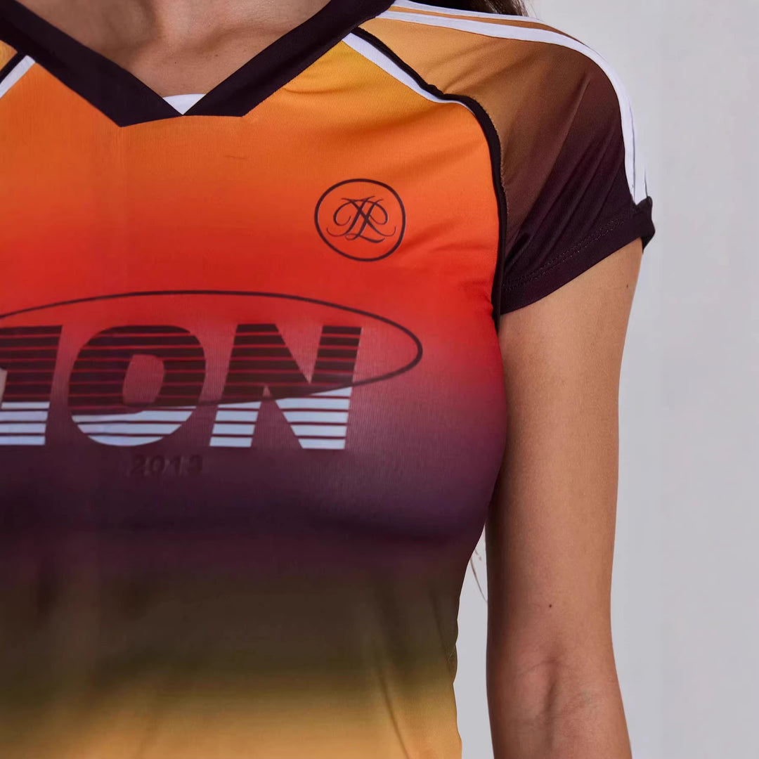 Damen Sportoberteil mit kurzem Arm und Farbverlauf Drune