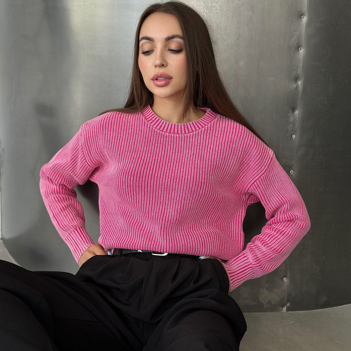 Damen Grobstrickpullover mit modischem Rippenmuster Drune