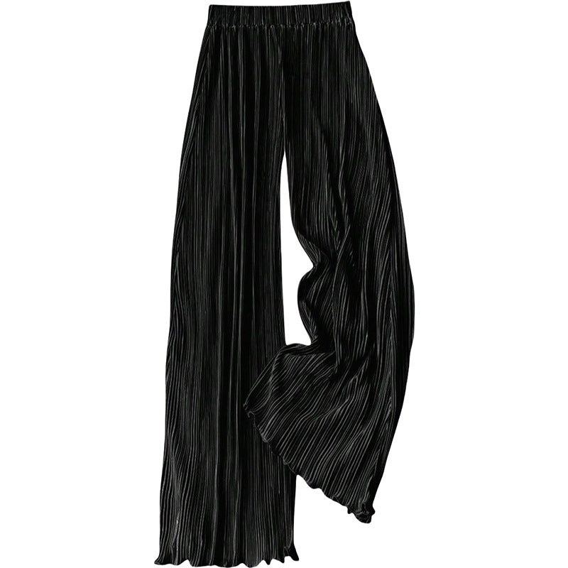 Damen plissierte Sommerhose mit hohem Bund und elastischem Taillenbund Drune