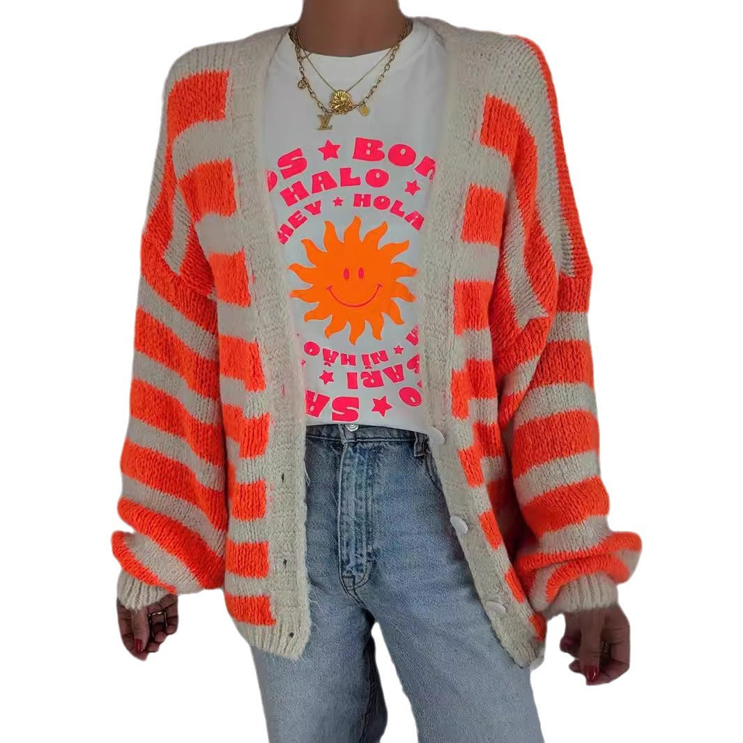 Damen lässiger Strickcardigan mit einzigartigem Streifenmuster Drune