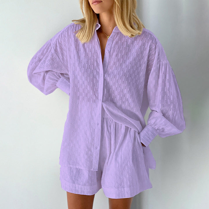 Damen modisches Kurzarm-Pyjama-Set mit strukturierter Oberflächenbeschaffenheit Drune