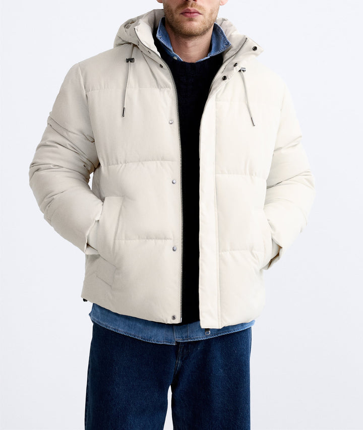 Herren gesteppte Winterjacke mit abnehmbarer Kapuze und isolierender Fütterung Drune