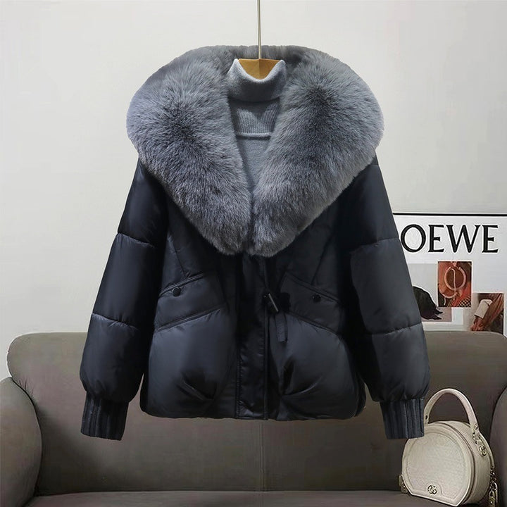 Damen Modische und gefütterte Winterjacke mit abnehmbarem Kunstfellkragen Drune