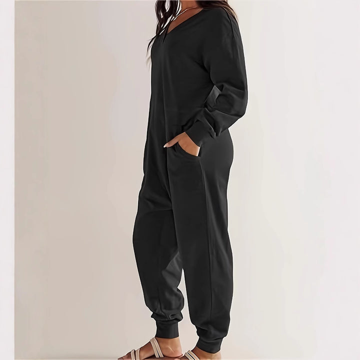Damen Lässiger Jumpsuit mit praktischen Taschen und elegantem V-Ausschnitt Drune