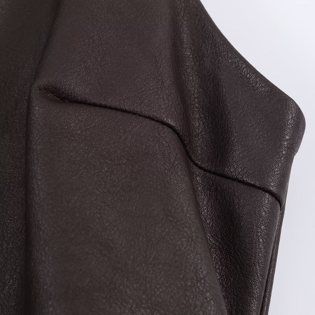 Damen ärmelloses Kunstlederkleid mit voluminösem Rock Drune