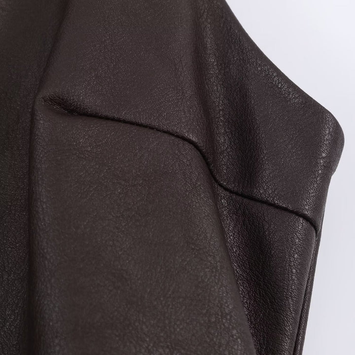 Damen ärmelloses Kunstlederkleid mit voluminösem Rock Drune