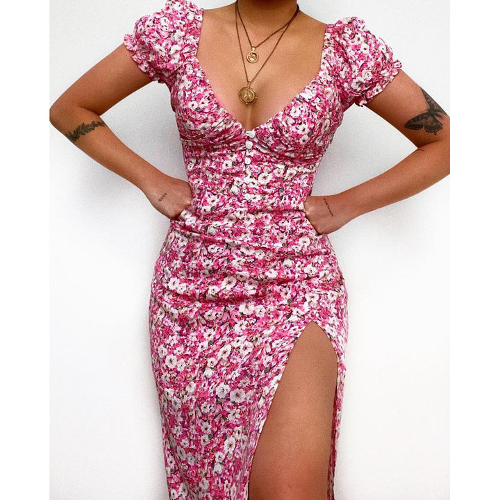 Damen Elegantes Maxikleid mit herzförmigem Ausschnitt und floralen Details Drune