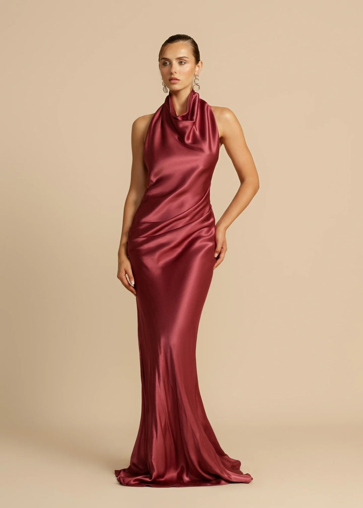 Damen Elegantes Longdress mit schimmerndem Halsbereich Drune