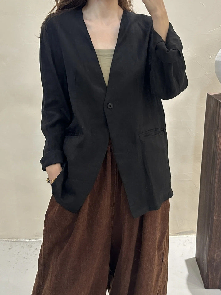 Damen Relaxed Fit Leinen Blazer Drune