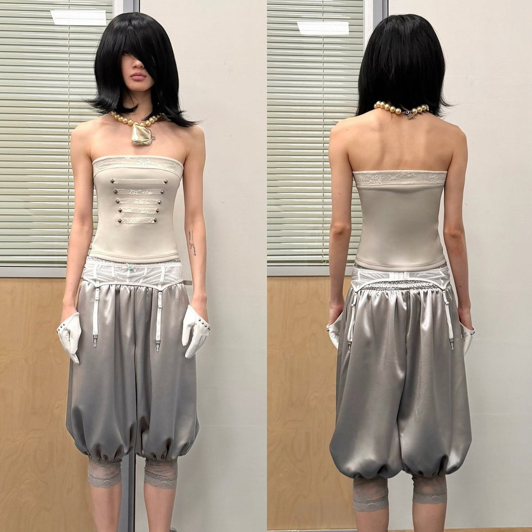 Damen Stilvolles Strapless Top mit glamourösen Verzierungen Drune