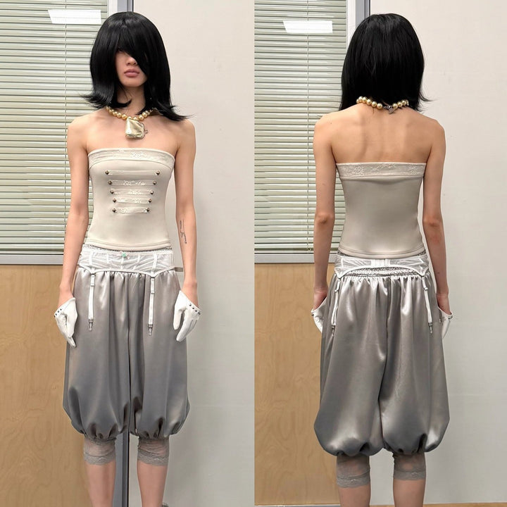 Damen Stilvolles Strapless Top mit glamourösen Verzierungen Drune