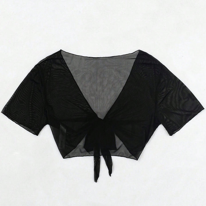 Damen Crop-Top aus transparentem Stoff mit knotbarem Design Drune