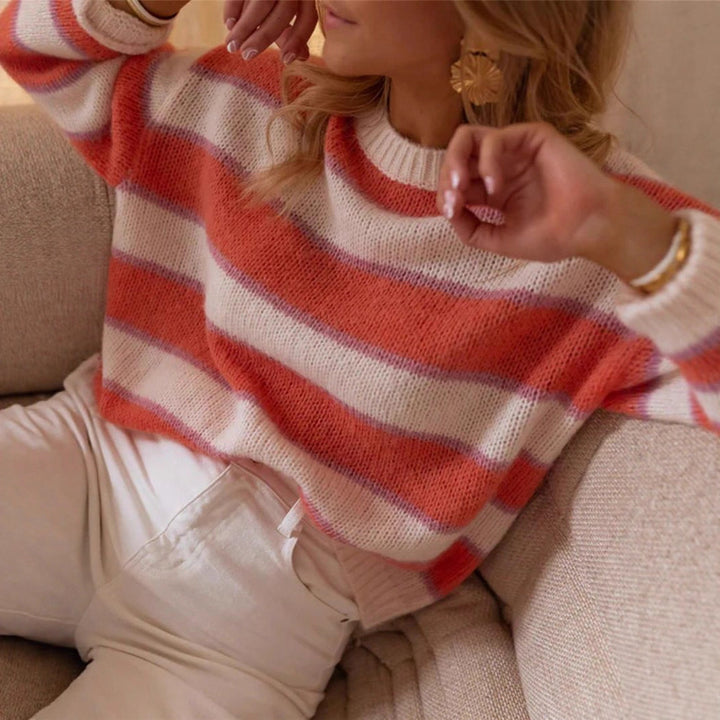 Damen Oversized Pullover mit stilvollem Streifenmuster und weichem Mohair-Wollmix Drune