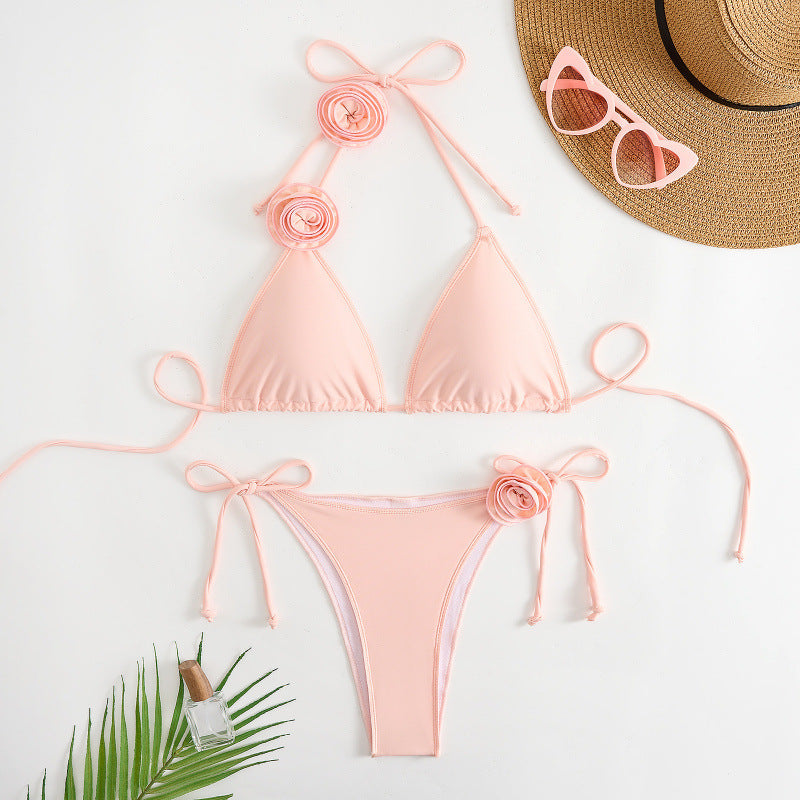Damen Triangel-Bikini mit verspieltem Blumendesign und verstellbaren Trägern Drune