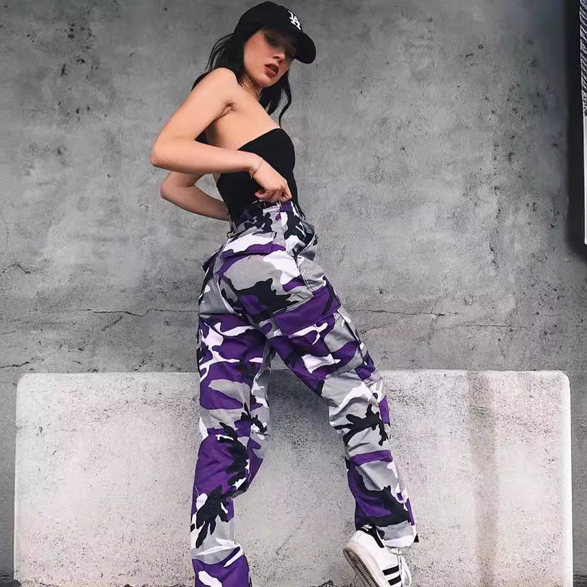 Damen nan Cargohose mit urbanem Camouflage-Print und elastischem Bund Drune