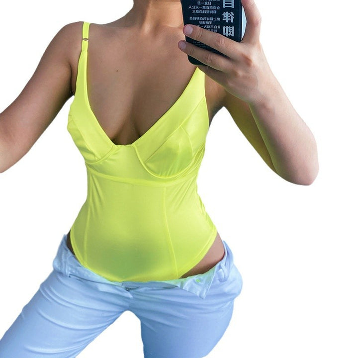 Damen Satin-Bustier-Top mit tiefem V-Ausschnitt und eleganter Passform Drune