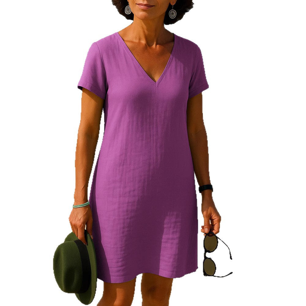 Damen Sommerliches V-Ausschnitt Kleid Drune