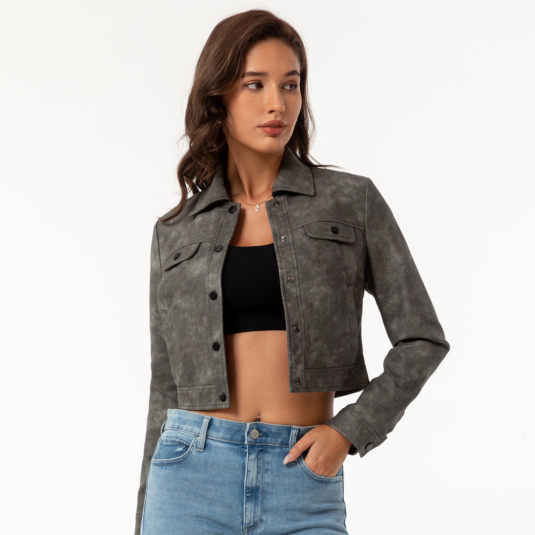 Damen modische kurz geschnittene Lederjacke Drune