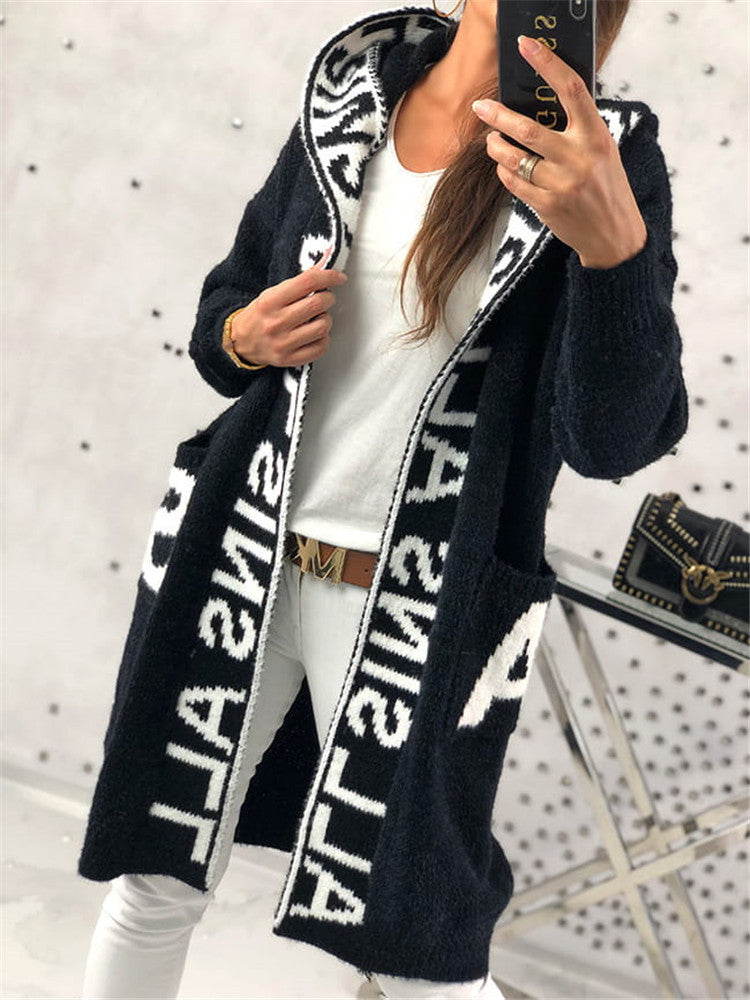Damen Langarm-Strickcardigan mit Kapuze und praktischen Taschen Drune