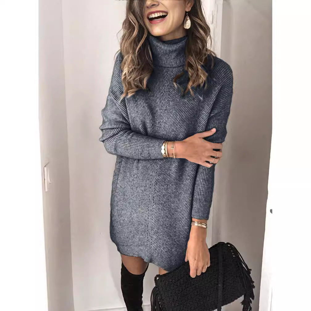 Drune | Strickkleid Gerippte Struktur Hoher Hals Langärmlig Lockere Passform