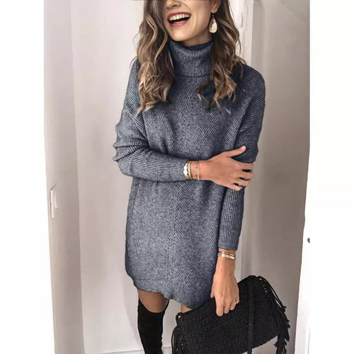 Drune | Strickkleid Gerippte Struktur Hoher Hals Langärmlig Lockere Passform