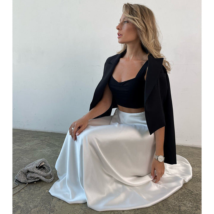 Damen voluminscher Midirock mit elastischem Taillenbund und fließendem Schnitt Drune