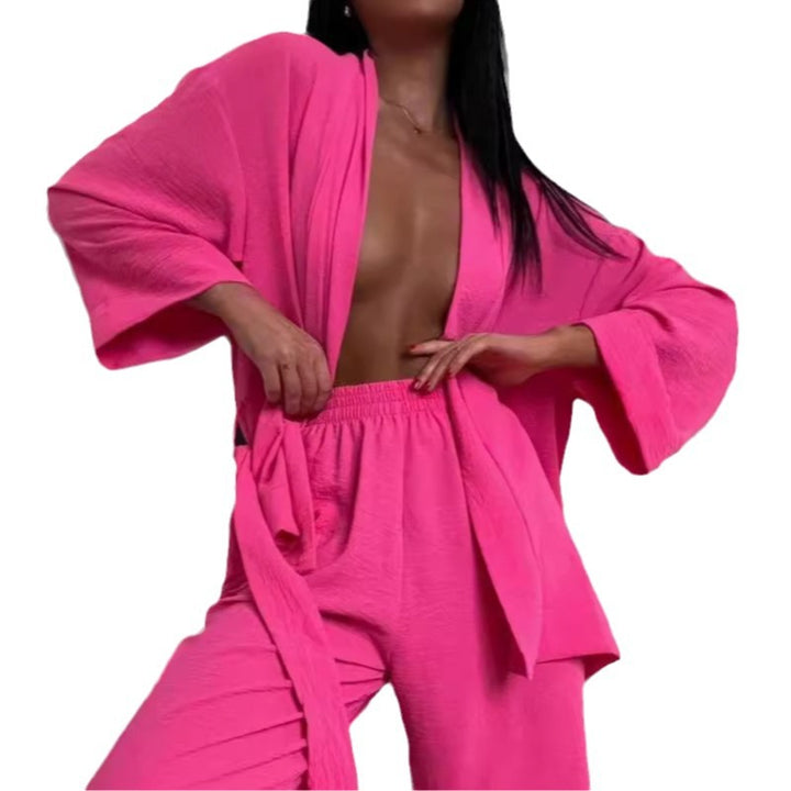 Damen Lässiges Set mit weit geschnittenem Kimono und hoher Taille Drune