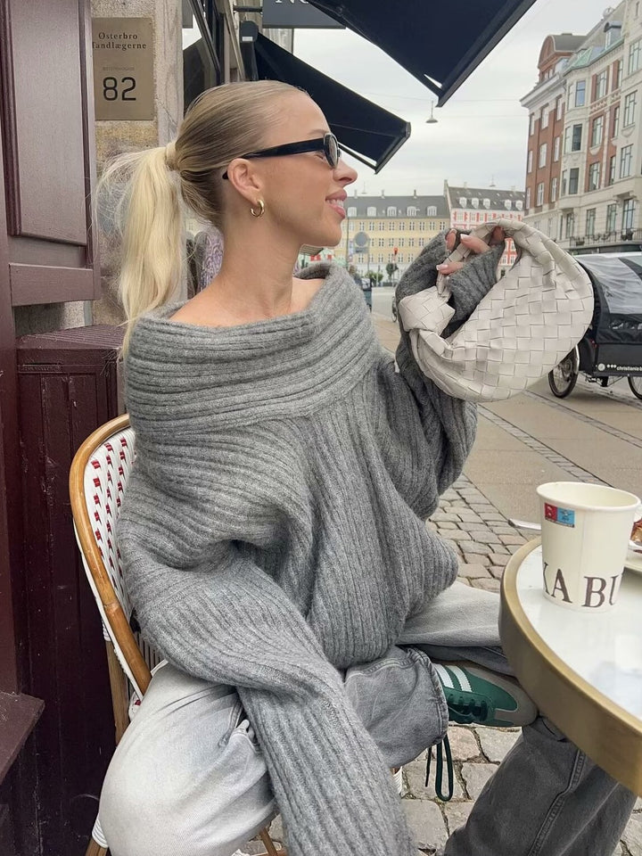 Damen Pullover mit weitem Rollkragen und strukturiertem Rippdesign Drune