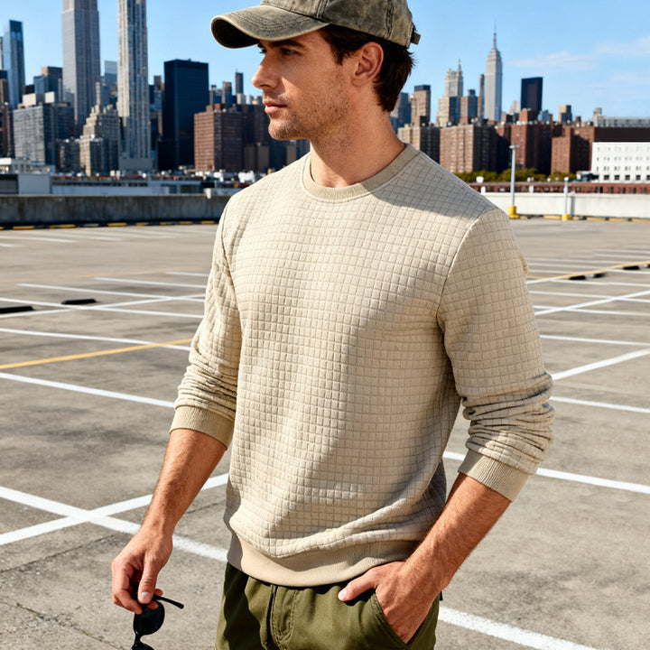 Herren nan strukturiertes Quadrat-Stepppullover mit Rundhals und elastischen Bündchen Drune