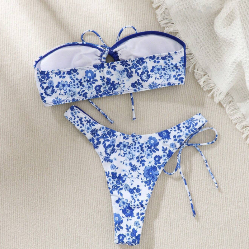 Damen Bandeau-Bikini Set mit floralem Design Drune