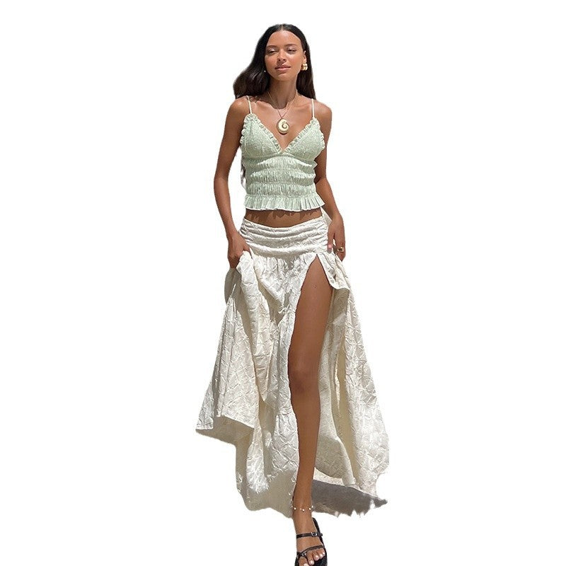Damen Maxirock aus feiner Spitze mit elegantem Wellenmuster und asymmetrischem Saum Drune