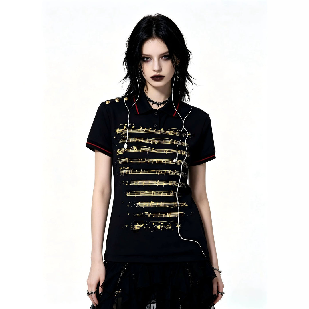 Damen Polo-Shirt mit musikalischem Motiv Drune