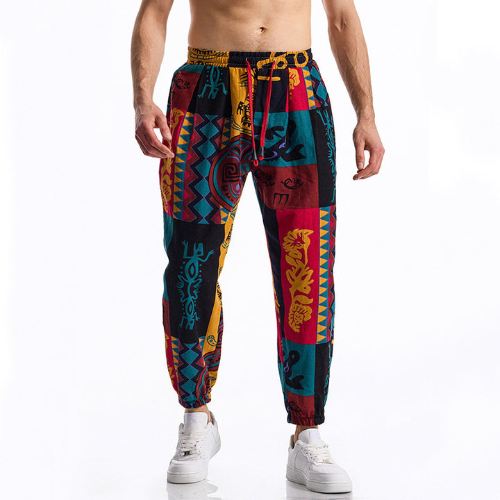 Herren lockere Freizeithose mit buntem Muster und elastischem Bund Drune