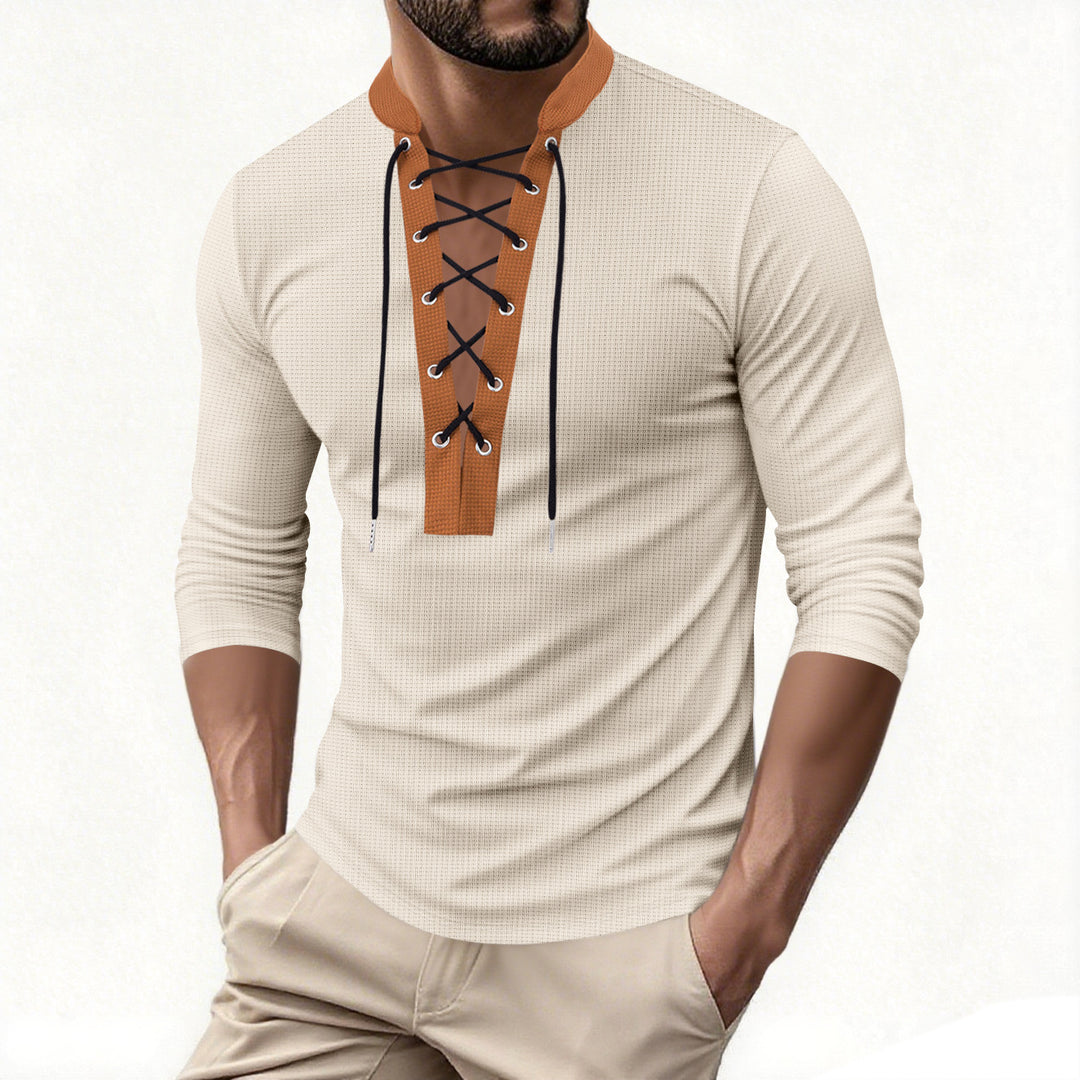 Herren modisches Langarmshirt mit Schnürung Drune